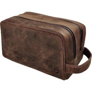⭐ Rustic Town Full Grain Leather Toiletry Bag Travel Depp Kit Waterproof Lining